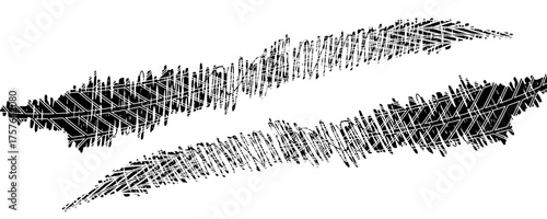 Tire tread marks, wheel textures, tire marks - car racing, motocross, drift, rally, off-road and others. Vector black isolated texture in grunge