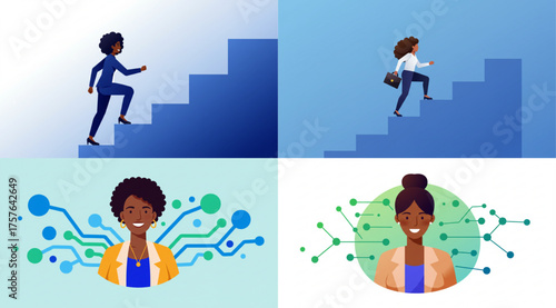 Set of Illustrations of Black Women in Business and Technology