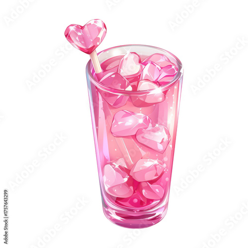 Kutae valentine's pink drink with hearts beverage photography celebratory environment close-up view love concept