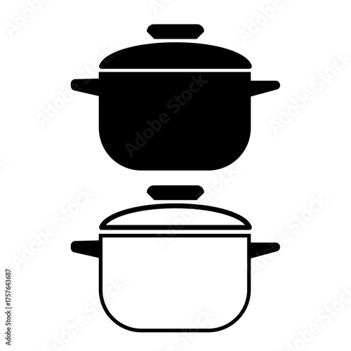 Vector illustration of a cooking pot in black and white. Ideal for kitchen, cooking, or culinary-related designs.