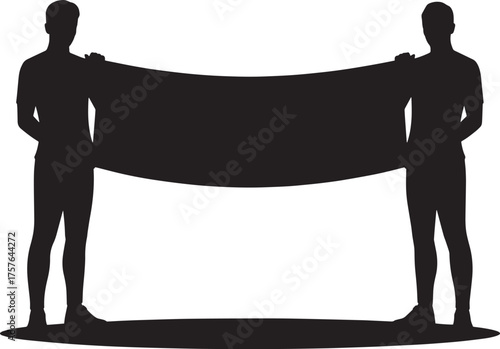 Silhouettes of People with Banner Isolated on White Background Vector Illustration