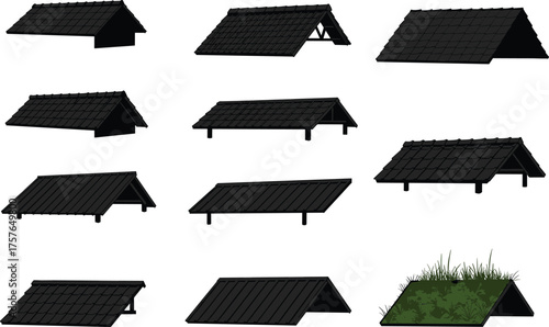 Modern roof design collection, architectural roofing styles, gable, hip, flat, green roof, construction inspiration, house architecture, sustainable building, exterior design