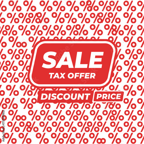 Background featuring a seamless red and white pattern with a percentage motif, suitable for discounts, sales, and pricing, and ideal as wallpaper for shops, taxes, and offers, providing a promotional
