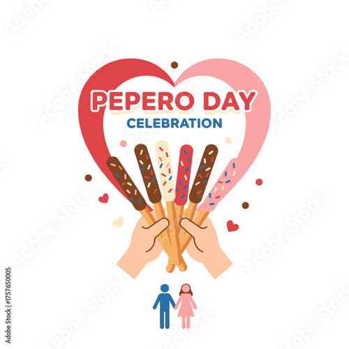 Illustration vector of a romantic Pepero Day celebration banner featuring Pepero sticks, chocolate biscuit sticks, and a Pocky straw stick set