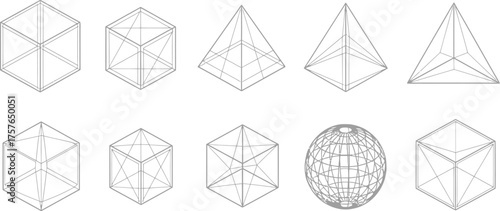 Geometric shapes wireframe collection
