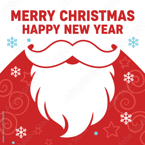 A Santa Claus-themed background featuring a red backdrop, a Santa coat, a beard, and festive greetings for Merry Christmas and Happy New Year