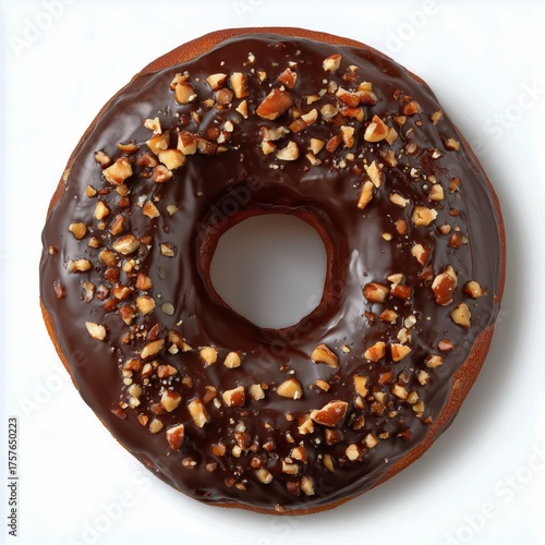 Delicious Chocolate Donut Topped With Crunchy Nuts on a Clean White Background