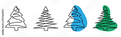 Minimalistic drawing of the Christmas tree line, illustrating the icons of the festive decoration