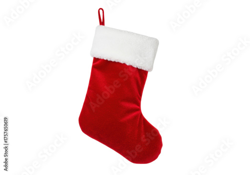 Red Christmas stocking isolated PNG, holiday decoration for gifts and treats on transparent background