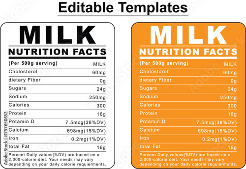Nutrition facts label showing vitamin D calcium iron and total fat information