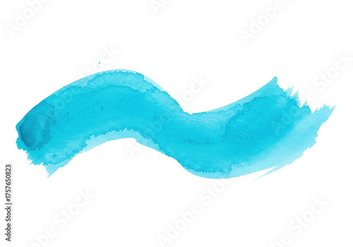 Turquoise watercolor brush stroke PNG isolated on transparent background, abstract paint stain for design element and artistic use