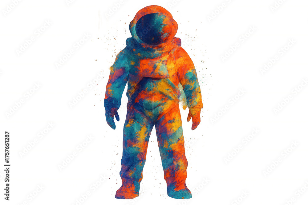Fototapeta premium Astronaut wearing colorful artistic space suit, exploring creativity and imagination in deep space