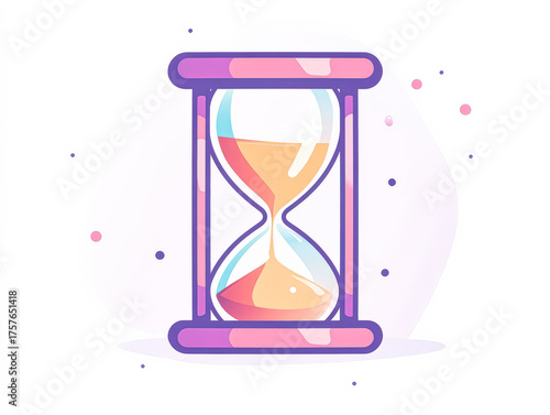 Vibrant hourglass illustration symbolizes time management, featuring flowing sand and a playful design, ideal for creative projects