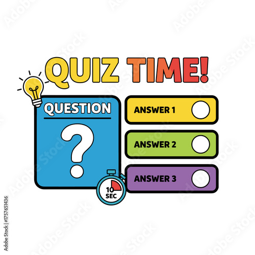 A design featuring question‑and‑answer windows, ideal as a background for quiz games, exam templates, TV shows, schools, and examination tests, titled “Bright Quiz Time