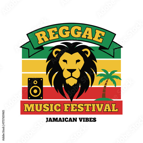 With a Rastafarian background, this simple flat design is tailored for reggae parties, festivals, radio stations, or Rastafarian bars, evoking a Jamaican‑style music festival