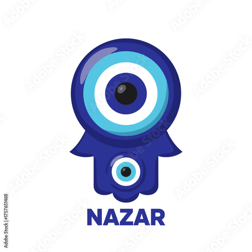 A 3D realistic Turkish evil eye, a protective symbol in Greece and Cyprus, serves as an amulet and a realistic blue vector illustration of Fatima's eye, a magical item and attribute known as Nazar