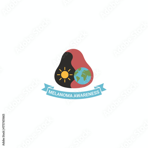 Promoting melanoma and skin cancer awareness with a stylish flat vector icon featuring a sun and map background