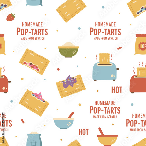 A seamless pattern featuring homemade pop‑tarts crafted from scratch, hot toaster pastries, and a baked pastry vector illustration