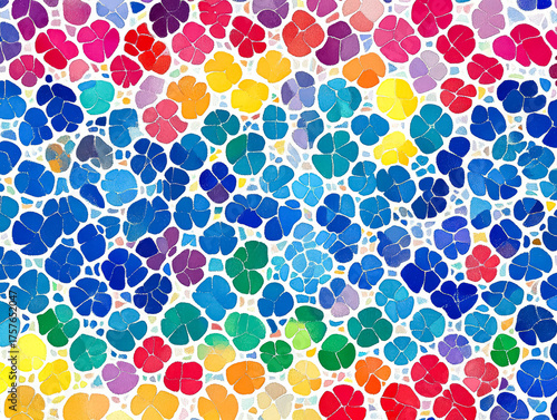 Vibrant watercolor illustration showcases a multitude of colorful flowers in a lively pattern, evoking joy and creativity