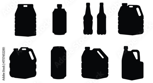 Collection of various industrial and household containers in silhouette form for graphic design and illustration purposes silhouette