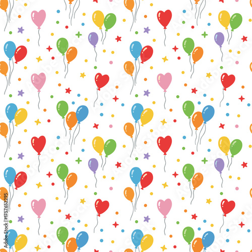 Seamless birthday pattern featuring colorful balloons, a festive vector design with cute doodle balloons