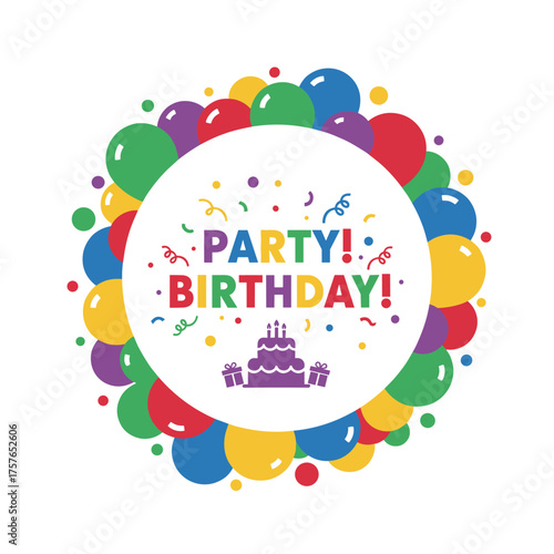 Bright vector illustration of a birthday party celebration with balloons in a stylish background frame