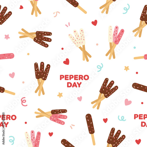 A seamless pattern for a Pepero Day celebration romantic event banner illustration vector, featuring a collection of Pepero sticks, chocolate biscuit sticks, and a Pocky straw stick set