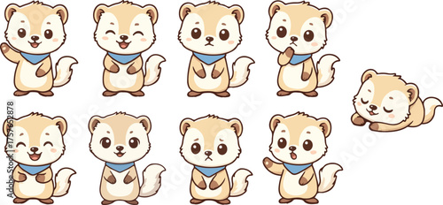 vector illustration of mink funny cute cartoon mascot character cartoon with 9 poses 