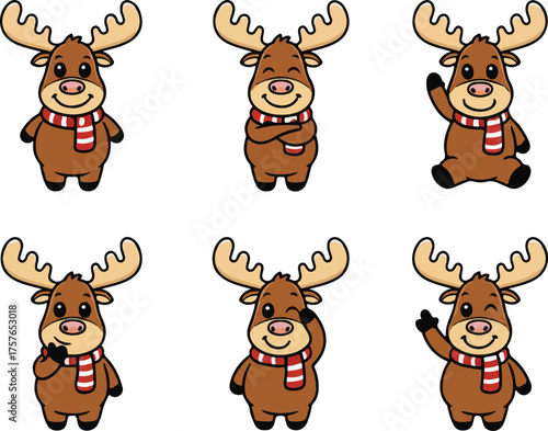 vector illustration of moose funny cute cartoon mascot character cartoon with 6 poses 