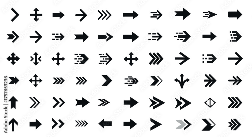 Naklejka premium Vector Illustration of Diverse Arrow Icons Set, Directional Navigation Symbols on White Background