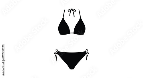 Simple black bikini set with triangle top and tie side bottoms silhouette