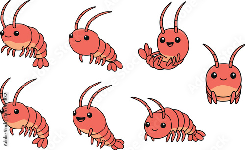 vector illustration of krill funny cute cartoon mascot character cartoon with 7 poses 