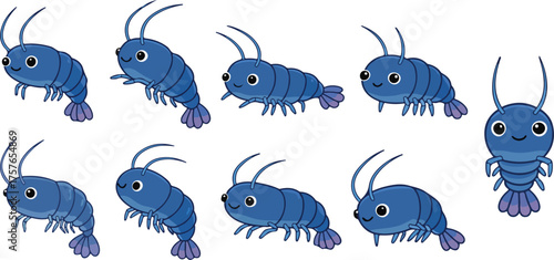 vector illustration of krill funny cute cartoon mascot character cartoon with 9 poses 