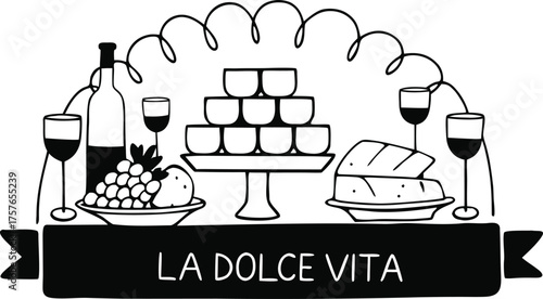 Elegant Italian Chalkboard Dinner Illustration | Hand Drawn Mediterranean Food and Wine Vector Art for Menus & Events