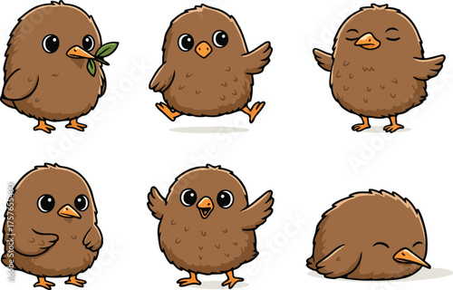 vector illustration of kiwi bird funny cute cartoon mascot character cartoon with 6 poses 02