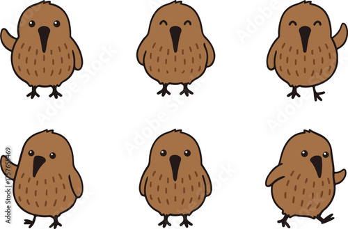 vector illustration of kiwi bird funny cute cartoon mascot character cartoon with 6 poses 01