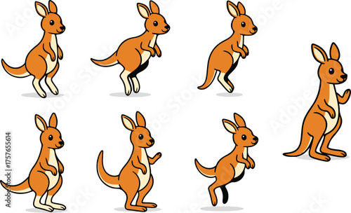 vector illustration of kangaroo funny cute cartoon mascot character cartoon with 7 poses 