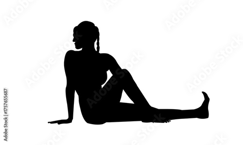 Woman twisted yoga pose silhouette – flexibility and balance exercise vector isolated on transparent background