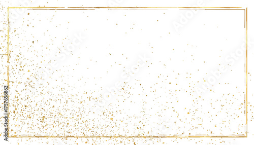 Gold glitter border on a white background. Gold glitter dust mockup frame border isolated on transparent white background. Celebratory glitter dots dust particles. Golden Rectangle dust shining,