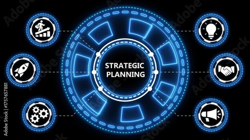 Animated visual representation of strategic planning and business development concept
