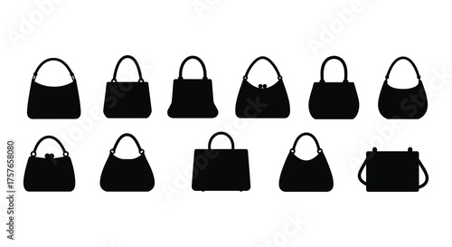 Collection of diverse handbag silhouettes showcasing various styles and shapes on a white background silhouette