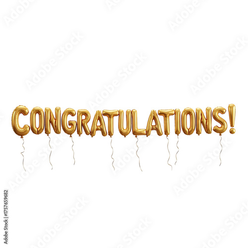 Golden balloons spell out congratulations against a black background