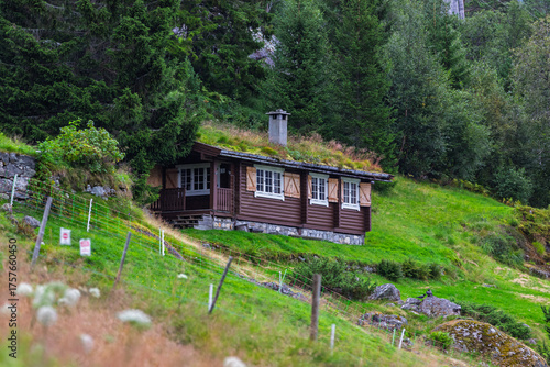 wooden hut house in norway