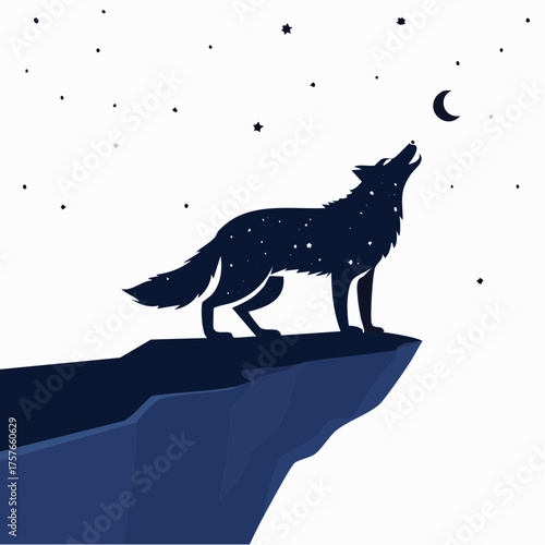 Howling wolf on cliff under moonlit sky