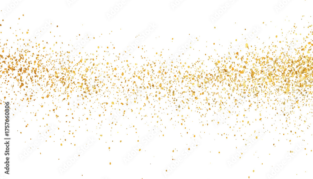 Naklejka premium Golden glitter texture on white abstract background. White background, Shimmering gold glitter confetti scattered, Festive holiday sparkle, festive season, luxury