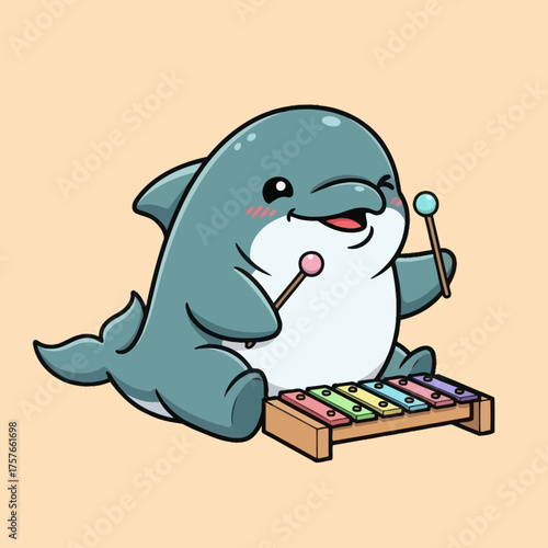 Cute dolphin playing xylophone cartoon vector illustration