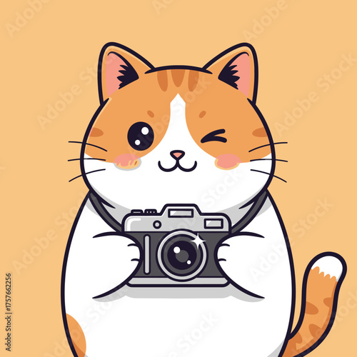 Cute cartoon cat holding a camera