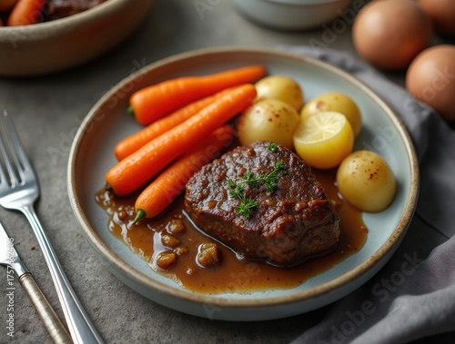 Grilled Beef Strip Loin Steak with Roast Vegetables