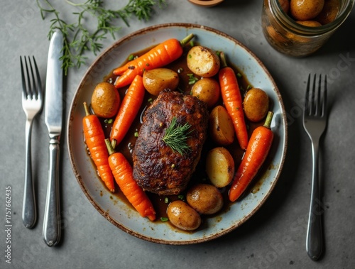 Grilled Beef Strip Loin Steak with Roast Vegetables