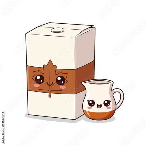 Cute kawaii maple syrup carton and pitcher characters